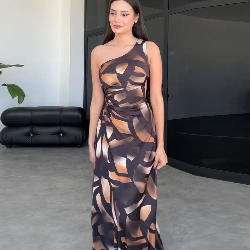 Autumn Sexy Print Sleeveless Design Maxi Dress