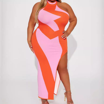 Plus Size Sexy Sheath Split Halter Dress