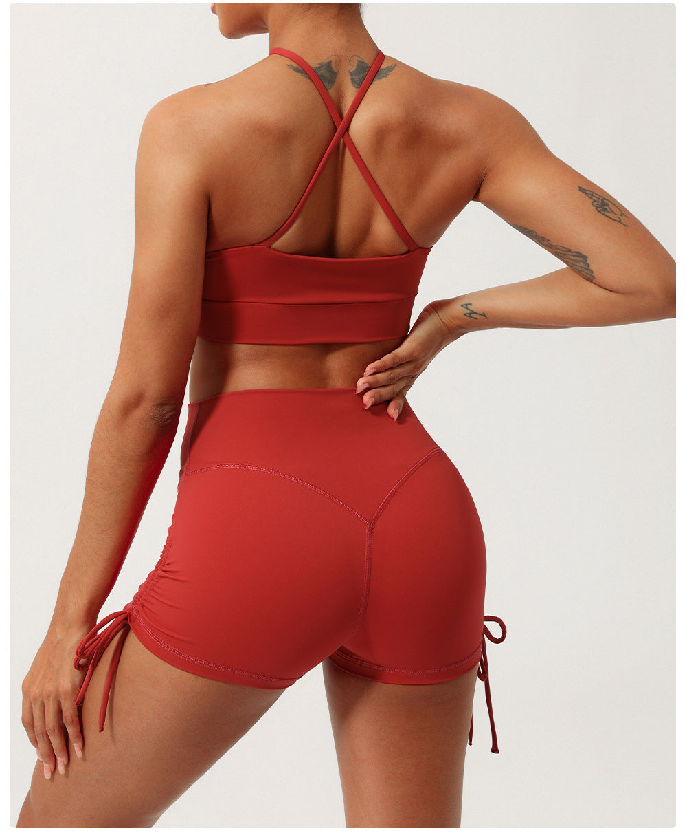 Spring Summer Nude Feel Quick Drying Yoga Suit Hollow Out Cutout Thin Strap Beauty Back Workout Clothes Drawstring Hip Lifting Sport Shorts