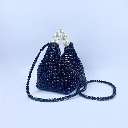 Popular Hand Woven Large Pearl Tote Shoulder Bag Socialite High Grade Dinner Bag