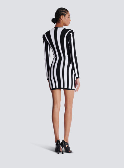 Black White Vertical Stripes Bandage One Piece Dress High Street Party Dress