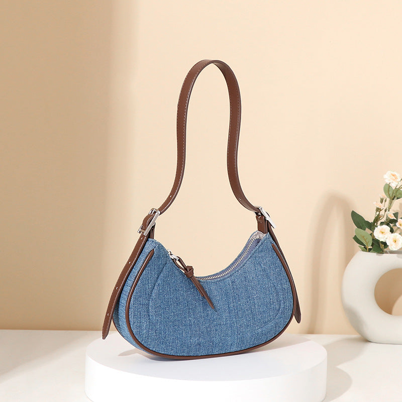 Denim Crescent Handbag Simple Underarm Bag Trendy Comfortable Shoulder Bag Women