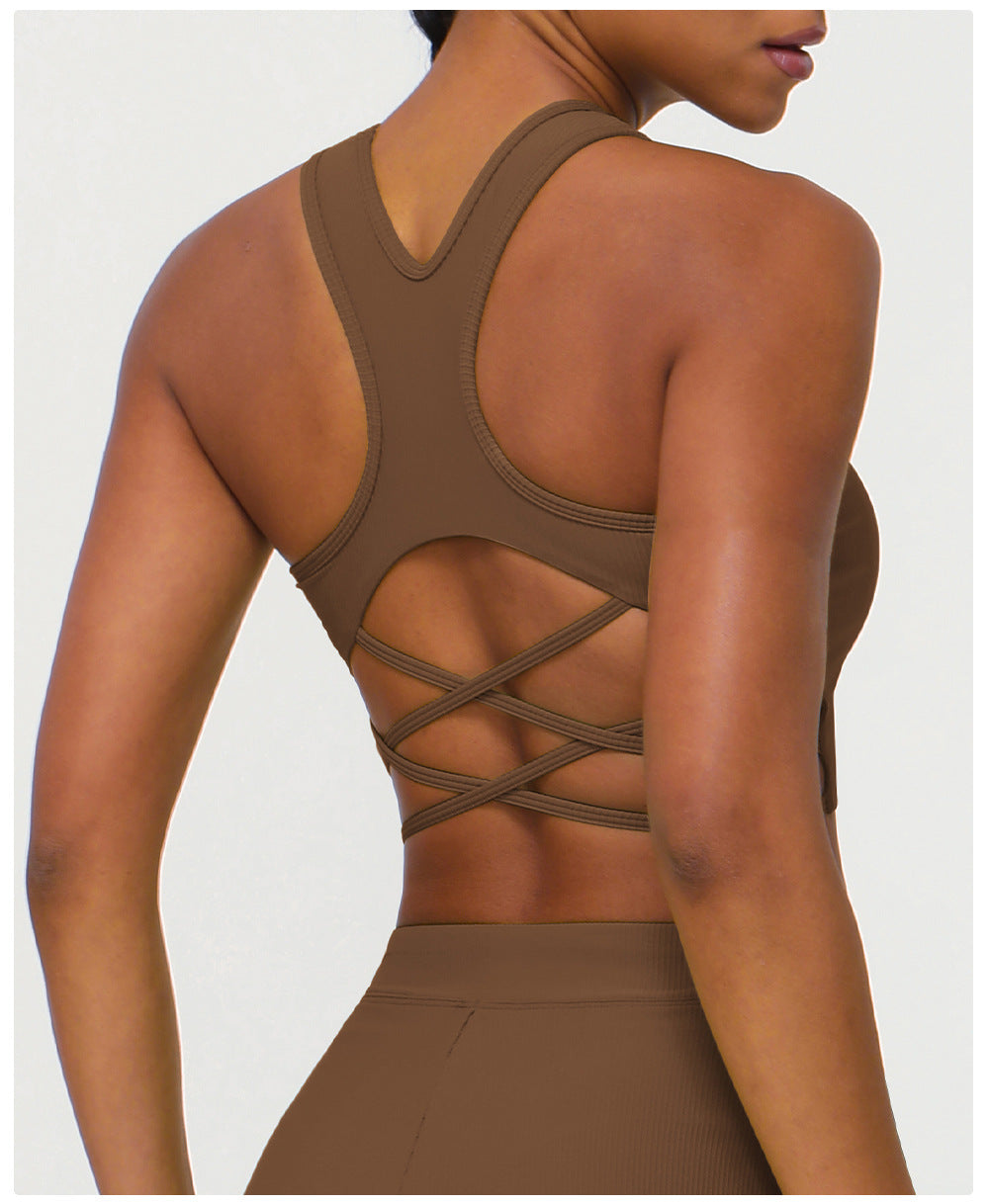 Cross H Shaped Beauty Back Sports Vest Nude Feel Rib Yoga Bra Running Fitness Vest With Chest Pad