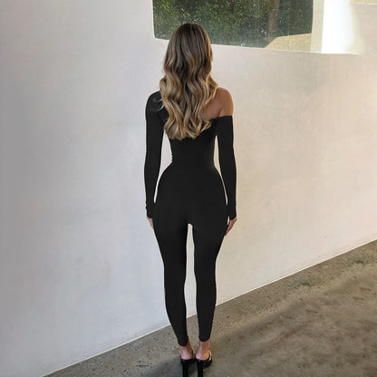 Autumn Special Women Clothing Elegant Sexy Slim Hollow Out Cutout Long Sleeve Jumpsuit