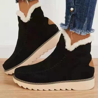 Women Boots Winter Ladies Platform Cotton Padded Boots Solid Color Slip on Warm Booties