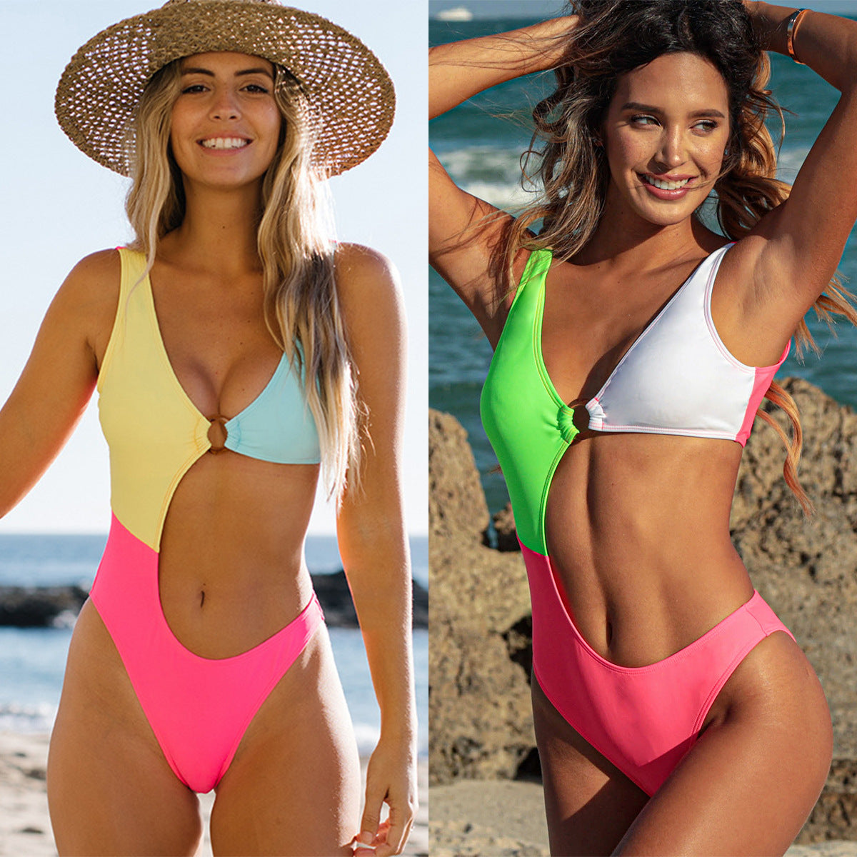 New Fashion Sexy Bikini One-Piece Color Matching Swimsuit