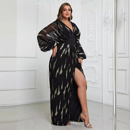 Plus Size Evening Dress Lantern Long Sleeve Party Dress Entry Lux Elegant Maxi Dress