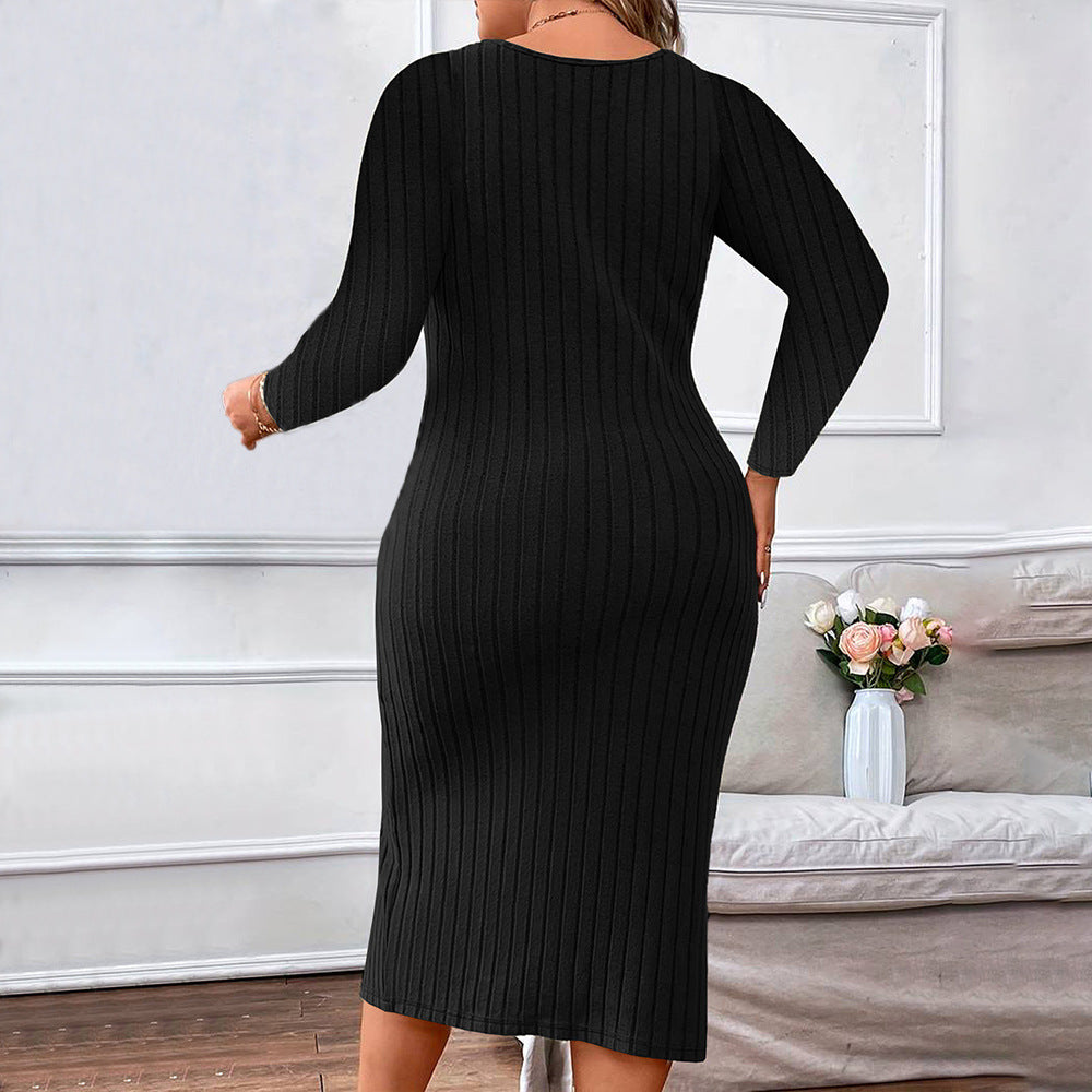 Plus Size Women Elegant Elegant Dress Autumn Winter Pleated Design Dress