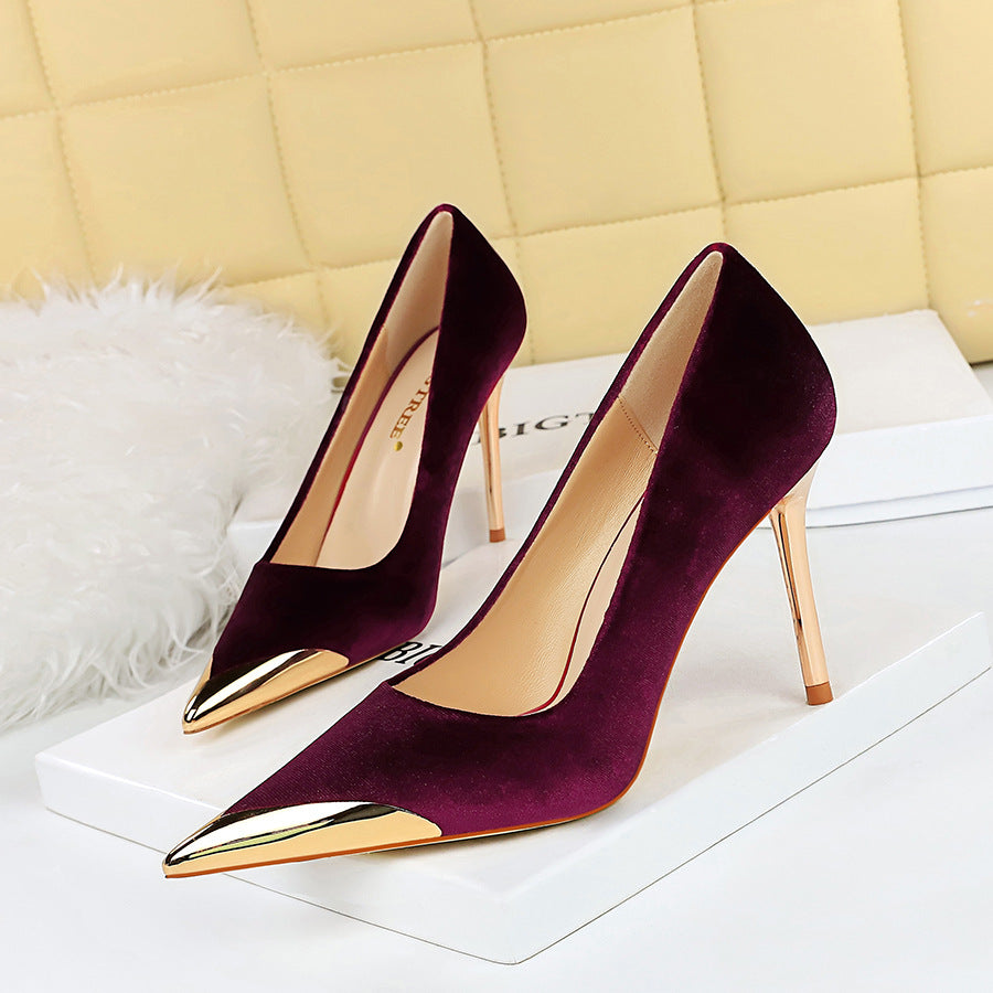 Cocktail Affordable Luxury High Heels Stiletto Heel Metal Pointed Toe Suede Women Thin Shoes