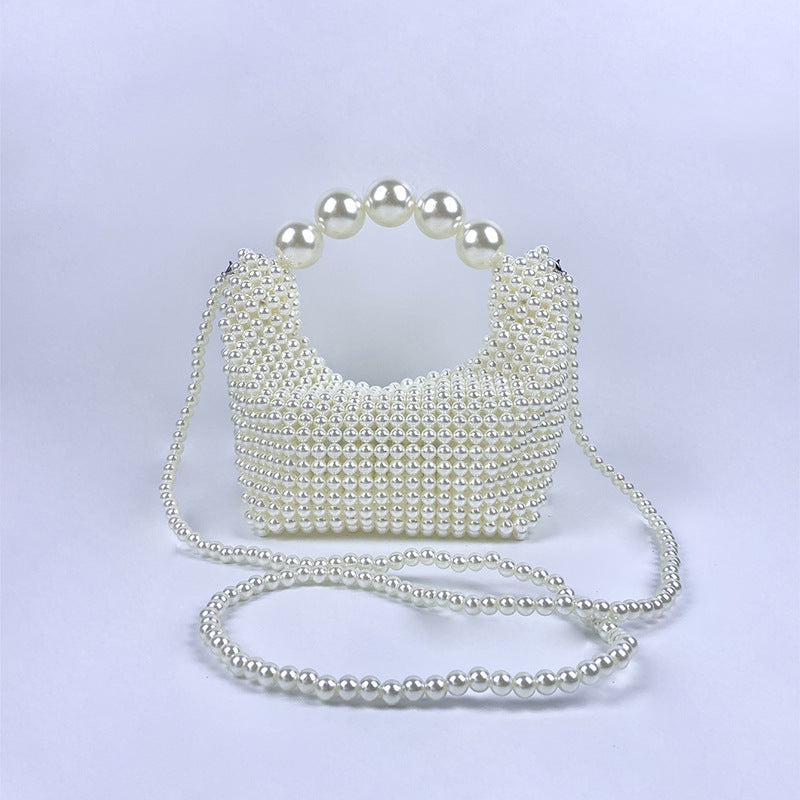 Popular Hand Woven Large Pearl Tote Shoulder Bag Socialite High Grade Dinner Bag