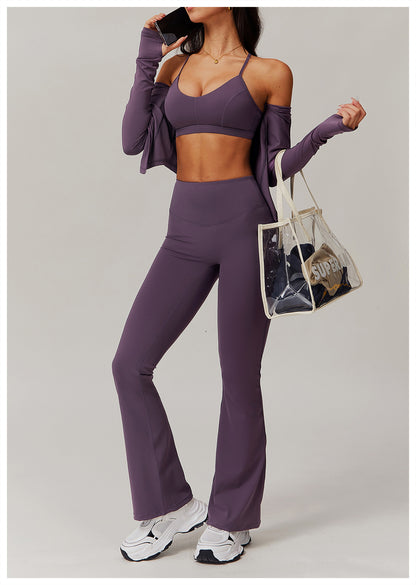 High Waist Hip Lift Nude Feel Yoga Pants Running Fitness Wide Leg Bell Bottoms Casual Sports Trousers