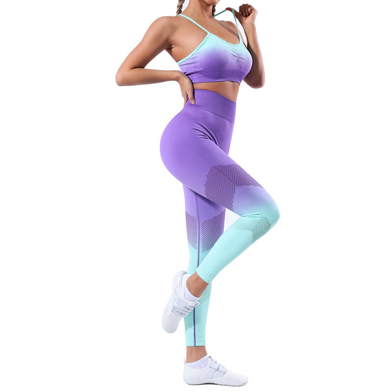 Gradient Seamless Yoga Suit Sexy Spaghetti Strap Bra Sports Underwear Women Hip Raise High Waist Yoga Pants