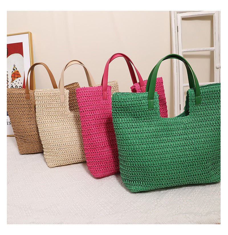 Shoulder Straw Bag Simple Large Capacity Portable Straw Bag Woven Bag Seaside Vacation Beach Bag Women Bag