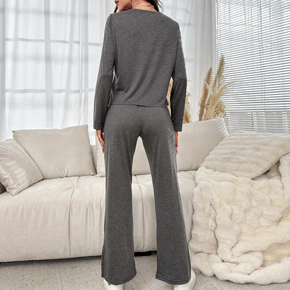 Women Pajamas Autumn Winter Cardigan Long Sleeved Shirt Split Trousers Home Wear Can Be Worn outside