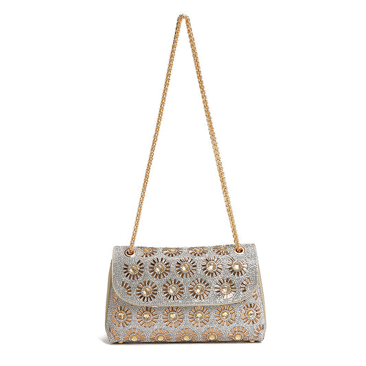 Floral Shoulder Bag Party Dinner Bag Rhinestone Diamond Trend Chain Crossbody Bag