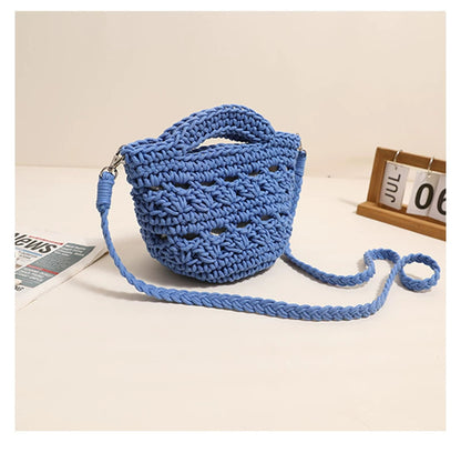 Colorful Crossbody Cotton Thread Blue without Lining