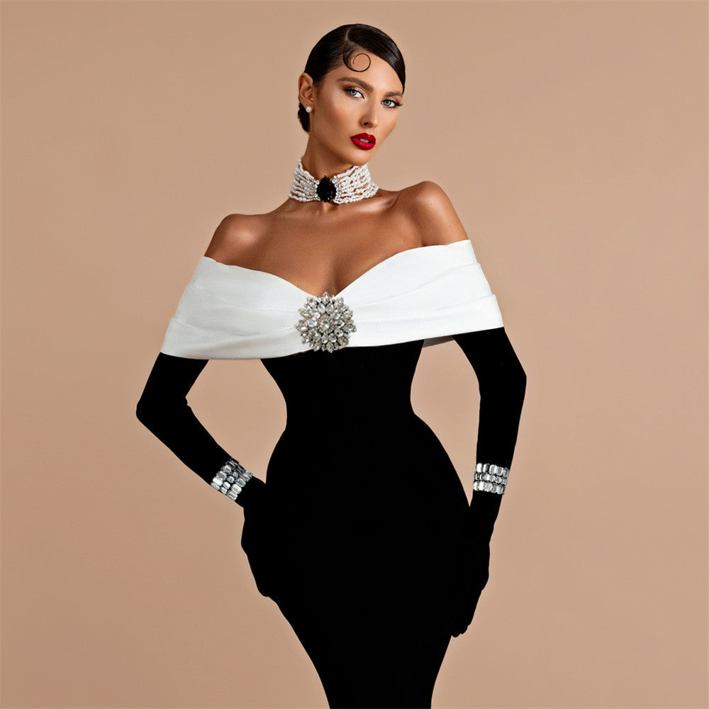 Winter Sexy off Neck Backless Diamond Bandage Party Dress