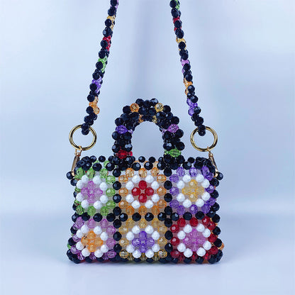 Handmade Beaded Bag Color Beads Bag Plaid Woven Bag Popular Pearl Hand Crossbody Bag