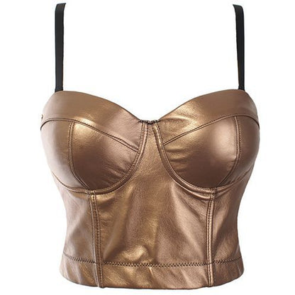 Leather Women Summer Solid Color Stretch Small Tank Top Underwear Sexy Cropped Bra Small Sling