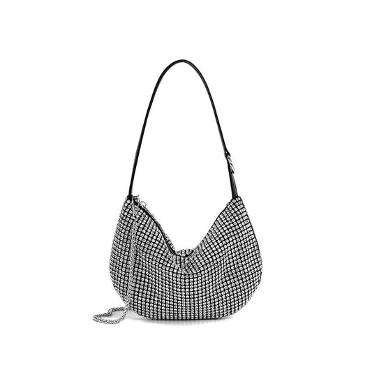 Women Bag Spring Autumn Rhinestone Underarm Bag Semicircle Bag One Shoulder Chain Moon Small Bag Women