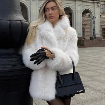 Tuscan Fur Coat Collar Mid Length Faux Fur Coat Women Toka Coat