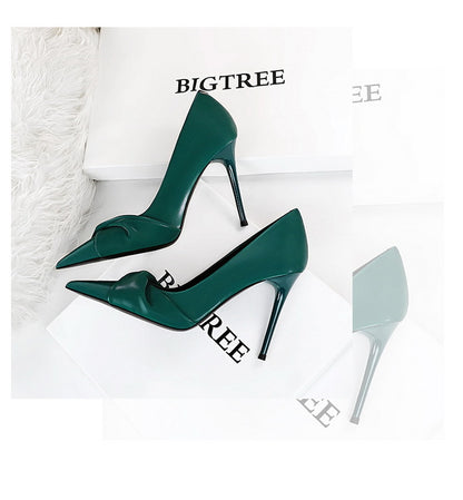 Elegant Cocktail High Heels Stiletto Heel Slim Fit Low Cut Pointed Toe Bowknot Women Shoes