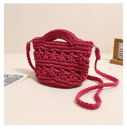 Colorful Crossbody Cotton Thread Rose Red without Lining