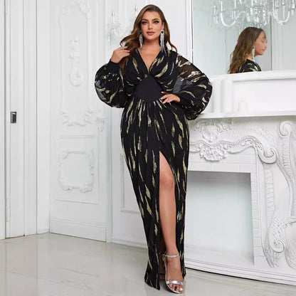 Plus Size Evening Dress Lantern Long Sleeve Party Dress Entry Lux Elegant Maxi Dress