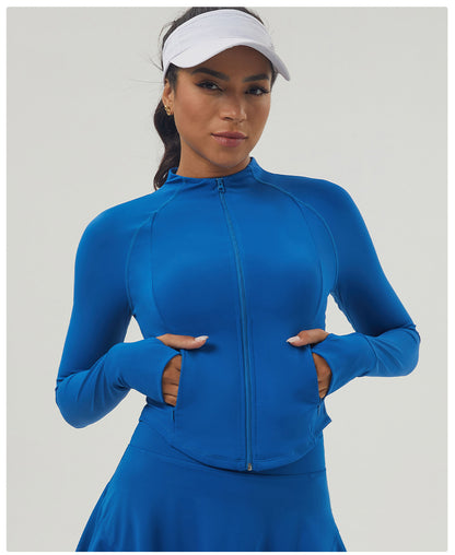 Autumn Winter Workout Clothes Slim Stand Collar Zipper Yoga Clothing Top Running Long Sleeve Casual Sports Jacket Women