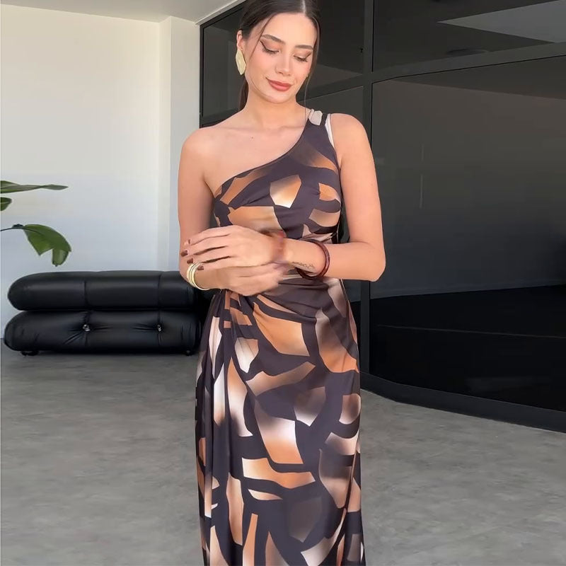 Autumn Sexy Print Sleeveless Design Maxi Dress