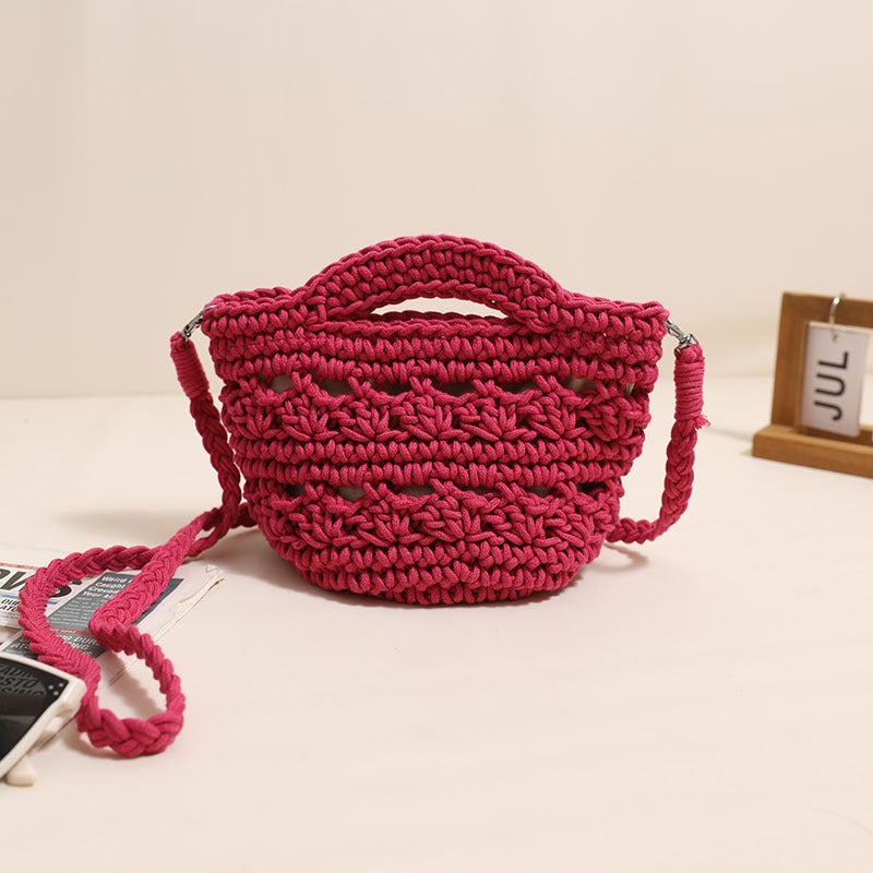 Colorful Crossbody Cotton Thread Rose Red with Lining