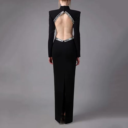 Autumn Sexy Hollow Out Cutout out Rhinestone Slim Fit Long Sleeve Bandage Dress Socialite Elegant Dress