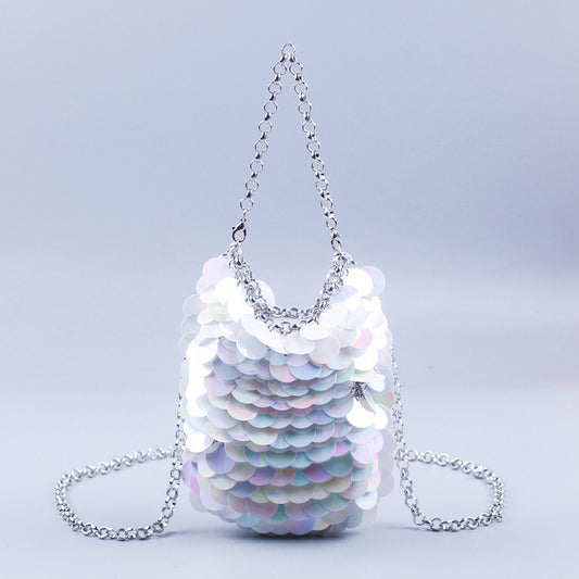 Shiny Buling Metal Scale Sequin Bag Hand Woven Cocktail Sequ Mobile Phone Bag Women Corssbody Bag