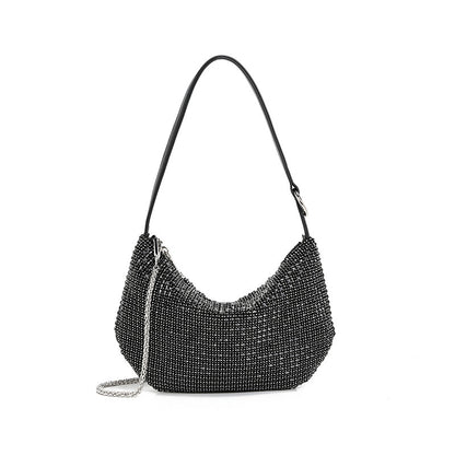 Women Bag Spring Autumn Rhinestone Underarm Bag Semicircle Bag One Shoulder Chain Moon Small Bag Women